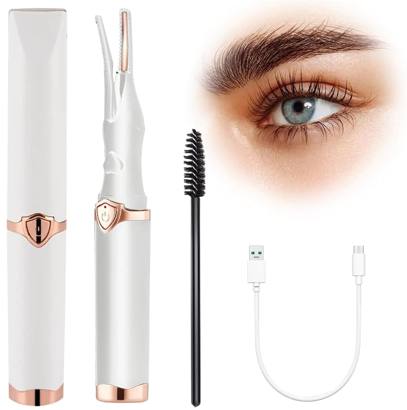 Heated Eyelash Curler Portable Eyelash Curler Eyelash Mini Electric Eyelash Curler Rechargeable Quick Curling Long-Lasting Makeup Tools Gift for Women Girls (White)