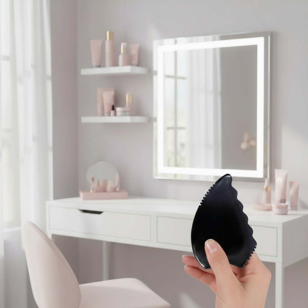 Gua Sha Facial Massage Tools Gua Sha Scraping Tools for Face Bian Stone Traditional Massage Tool Traditional Scraper Tool Black (Gift Package)