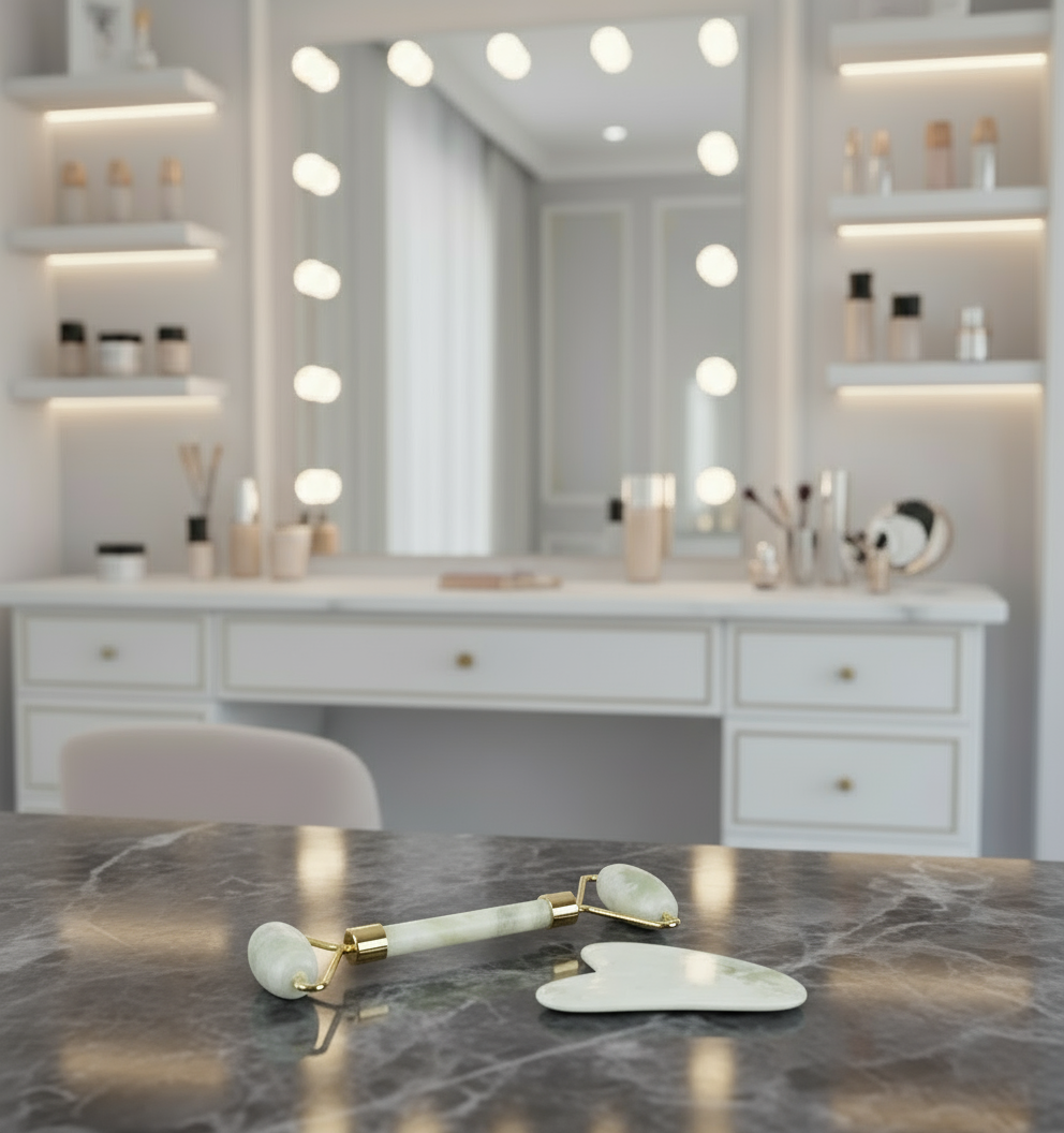 White Jade Facial Roller Gua Sha Set