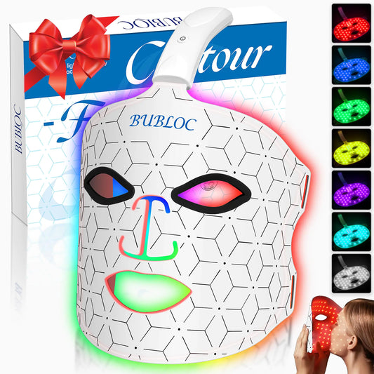 BUBLOC Red Light Therapy Mask Led Contour Face Mask Light Therapy 7 Color Red Light Face Mask Portable and Rechargeable Red Light Therapy At Home and Wireless Led Face Mask[BMask]